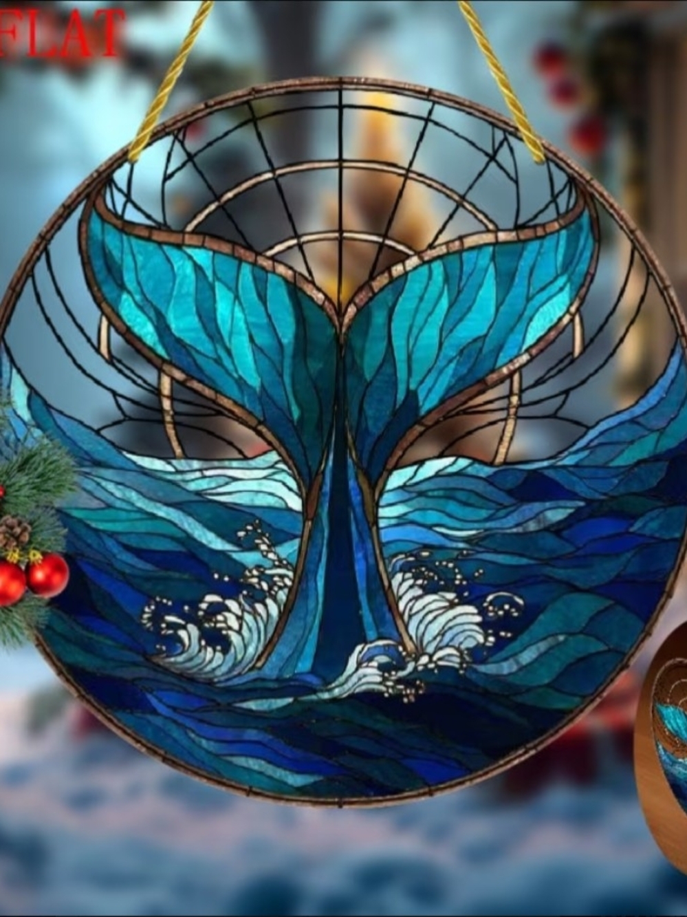 Blue Whale Tail Stained Acrylic Hanging Accent - Unbranded